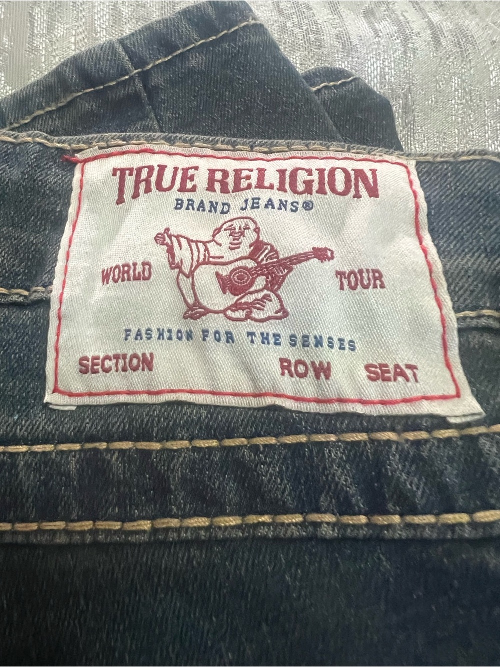 True Religion Women’s Dark Blue Denim Jeans with Red Logo Patch